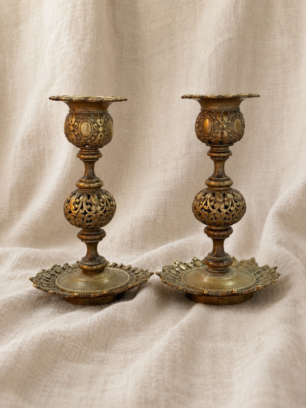 Pair of Antique French Napoleon III Bronze Candlesticks | 19th Century